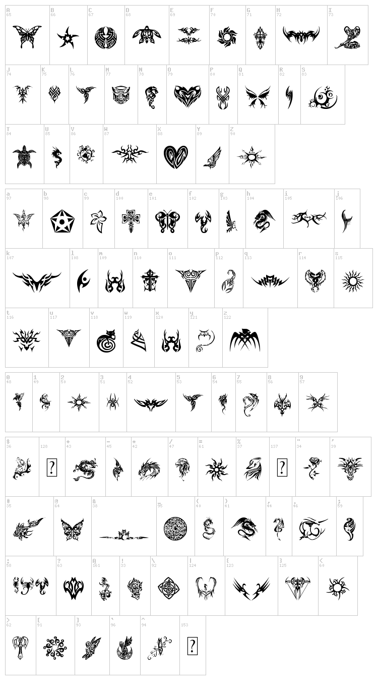 Tribal Tattoo font map